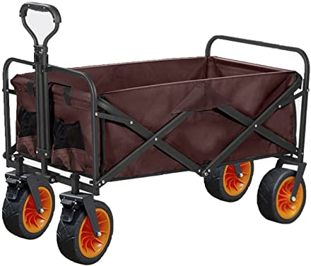 PJDDP Faltbare Bollerwagen Robuster Einkaufstrolley mit Grosse Kapazität, klappbar Transportwagen Outdoor Gartenwagen Strandwagen mit All-Terrain-Rädern für Camping Angeln Shopping Sport,Braun