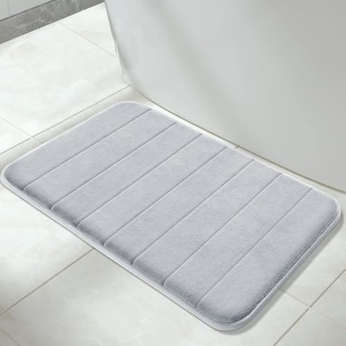 Yimobra Tappetino da bagno antiscivolo, 80 x 50 cm, Super assorbenza d'acqua, Spesso, Lavabile in lavatrice, Facile da asciugare, Tappeto da bagno – Argento