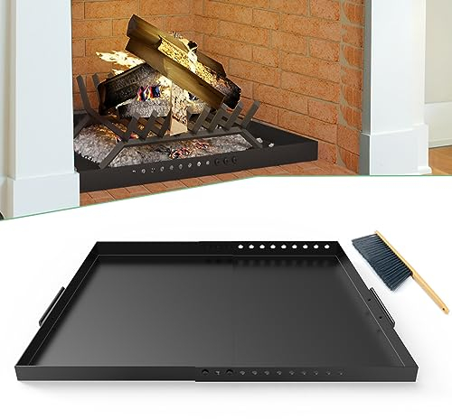 Memrita Kaminschale, verstellbarer Aschekasten mit Griffen für Kaminrost, Aschesammlung, trapezförmige Kaminpfanne, ausziehbar bis zu 76,2 cm, mit Reinigungsbürste, Schwarz