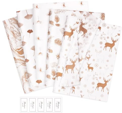 Larcenciel Seidenpapier Weihnachten, 50 Blatt Glitzer Rosagold Seidenpapier zum Verpacken, Verpackungsmaterial Füllmaterial für Geschenktüten, Weihnachten Geschenkpapier für Neujahr, Party, 50x70cm