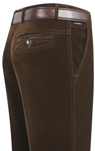 WINDEHAO Pantalon droit en velours côtelé élastique pour homme Automne Pantalon décontracté taille haute en velours côtelé pour hommes d'âge moyen (Kaki, 42W)