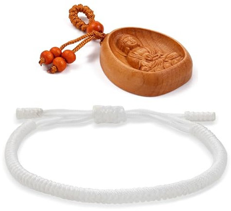 LUCKY BUDDHIST Tibetan Buddhist Bracelet for Men & Women – Adjustable Braided Cord Bracelet with Wooden Buddha Keyring