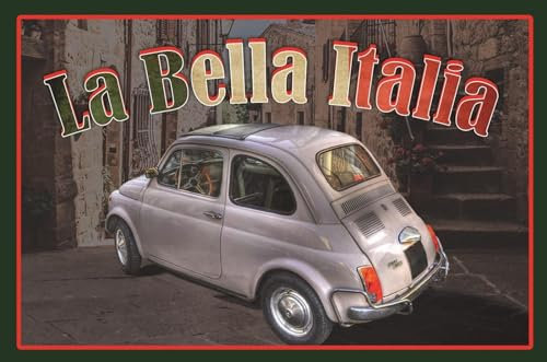 DekoDrom® Blechschild 20x30 cm Cinquecento 500 Youngtimer Kult Auto La Bella Italia Werksatt Reklame Sammler Geschenk