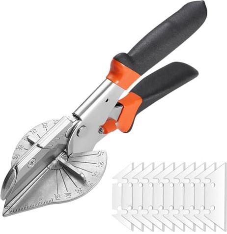 BRIOTA Tijeras ingletadoras, cortador multifuncional con 10 cuchillas de repuesto, cortador de molduras multiángulo de 45 a 135 grados, cortador ciego para cortar madera blanda, plástico, PVC y más