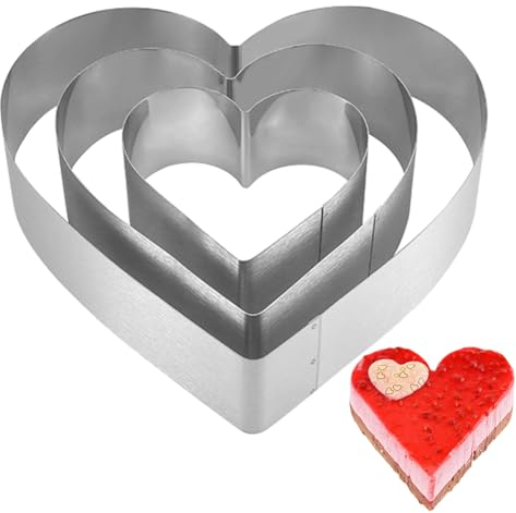Gohytal Molde para hornear con forma de corazón de 10/15/20 cm, juego de 3 anillos de acero inoxidable, marco para hornear, anillo para tartas, anillo para tartas, anillo fijo para tartas, decoración
