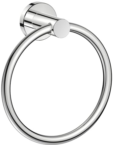 FORIOUS Towel Ring, SUS304 Stainless Steel Modern Hand Towel Holder Rack Hanger Round for Bathroom Wall Mounted, Ideal for Bath, Kitchen, RV, Chrome