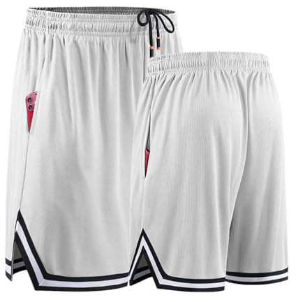 Oanviso Shorts Basketball Herren Kurze Hose Elastische Trainingsshorts Basketball Sports Shorts Sommer Mesh Shorts Classic Casual Laufshorts Taschen Jogging Shorts Netzgewebe Atmungsaktiv A Weiß S