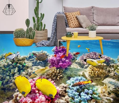 Benutzerdefinierte Boden Wasserdichte Stereo-Aufkleber 3D-Korallenfisch, 430 x 300 cm 3D-Bodenfliesen Aufkleber Bodenbelag Tapete Wandbild PVC Wasserdicht selbstklebende Tapete Wohnkultur