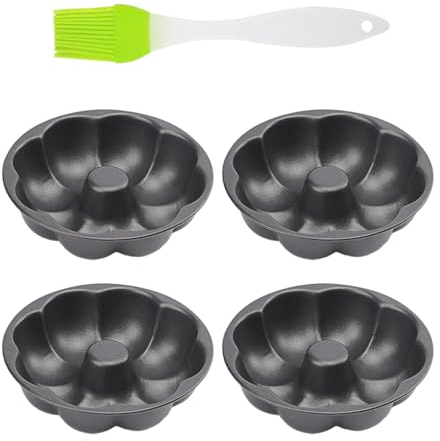 ZBHDEYG Molde Pequeño para Tartas - Set 4 Moldes Redondos para Hornear Cupcakes y Magdalenas con Cepillo de Aceite