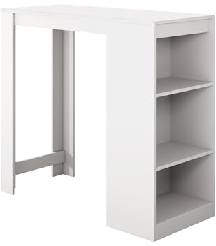 MB Muebles Bonitos | Mesa Alta Bar Kyra | Barra Cocina de Estilo Moderno con 3 Estantes | Melamina Mate | Color Blanco | 110x103x50 cm