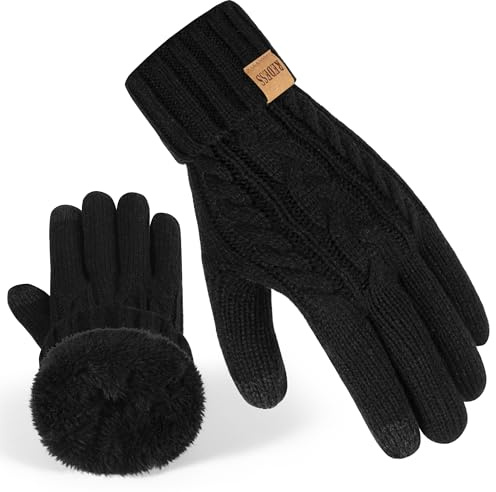 REDESS Winter Gloves for Women Thermal Warm Knit Fleece Lined Touchscreen Texting Gloves for Cold weather