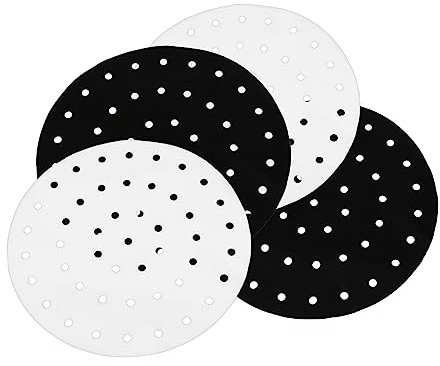 Ciieeo Air Fryer Mats and Steaming Basket Liners 19.5cm High Temperature Resistant Non-Stick Kitchen Accessories for Air Fryer and Steamer 4pcs Black and White
