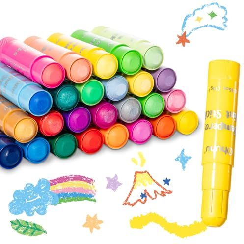 Ohuhu 36-Color Washable Tempera Paint Sticks for Kids, Non-Toxic Quick-Drying Paint Set for Drawing, Graffiti & Crafting - Works on Paper, Glass, Wood, Ceramic, Canvas & Rock