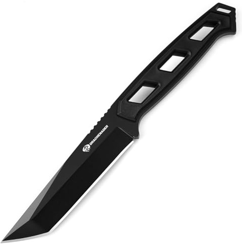 DRACHENADER gürtelmesser,10cm Klinge feststehendes messer,Full Tang outdoor messer survival mit Kydex Scheide (D-TANTO KLINGE-VOLLSCHWARZ)