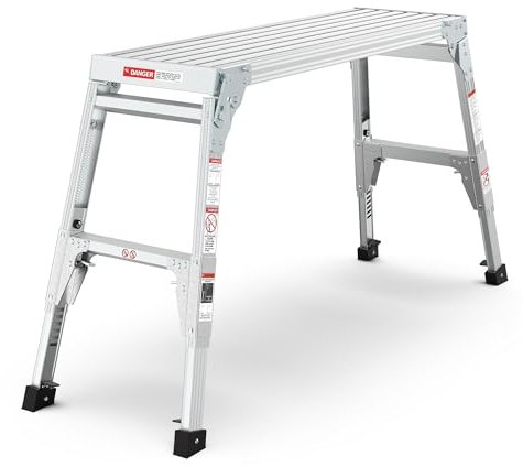 Arbeitsplattform aus Aluminium, großer Tritthocker, Gerüstplattform mit einer Tragkraft von 225 Pfund, zusammenklappbare tragbare Werkbank, 40 Zoll breite Teleskopfüße, höhenverstellbar von 22 bis 2