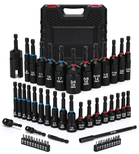 Mayouko 55PCS Magnetic Nut Driver Set, Deep Nut Driver Set,Impact Socket Adapters, Wing Nut, Bit Extension, 6 Bit Holder, Screwdriver Bits