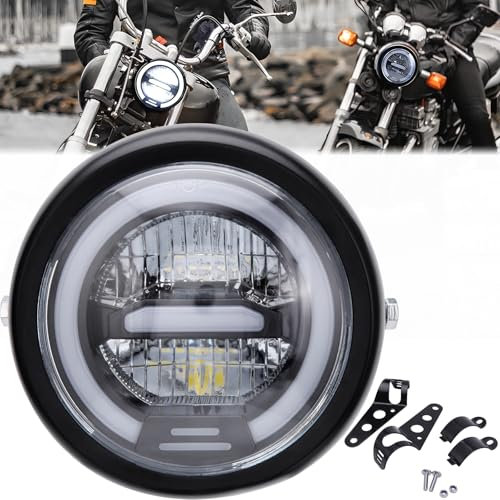 DREAMIZER Faro Anteriore Rotondo a LED da 6,5 per Moto, DRL Abbaglianti Anabbaglianti Luce Bianca, Compatibile con Harley Honda Suzuki Yamaha Kawasaki Triumph Cafe Racer