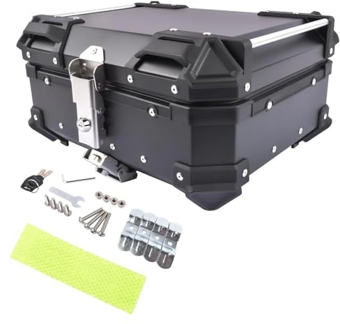 Motocicleta Caja De Equipaje Baúl Superior de Aluminio AP03 65L para Motocicleta, Impermeable, con Cerradura de Seguridad para Equipaje (Negro)
