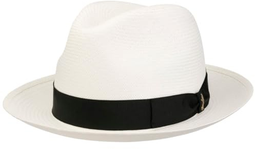 Borsalino Black Trim Small Panamahut Panamastrohhut Hut Strohhut Sonnenhut Sommerhut Fedora Damen/Herren - Made in Ecuador Strandhut mit Ripsband Sommer Frühling-Sommer - 59 cm Natur-schwarz
