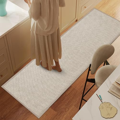 Küchenläufer Waschbar Rutschfest 43,5 x 180 cm – Küchenteppich Läufer Saugfähig, Rutschfeste Küchenmatte für Küche, Flur, Waschküche, Outdoor, Küchenteppiche, Küchenvorleger, Teppich Küche Beige