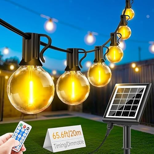 Guirlande lumineuse solaire d'extérieur – Télécommande de 20 m – Étanche IP65 – Lampes de jardin LED résistantes aux intempéries – Éclairage extérieur pour tonnelle, pergola, terrasse