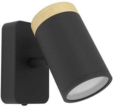 EGLO Spot Wandlampe Consuma, Leselampe mit flexiblem Stahler | Wandleuchte für Wohnzimmer und Badezimmer, Wandstrahler aus Holz und Stahl in Schwarz, GU10 Fassung, IP44