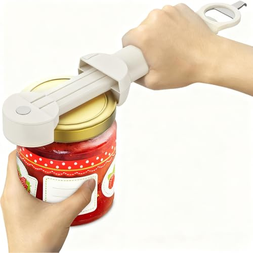 Multifunctional Retractable Bottle Opener - Adjustable Multifunctional Can Opener Jar Lid Gripper - 2024 New Jar Opener Bottle Opener for Weak Hands, Senior Arthritis (White)