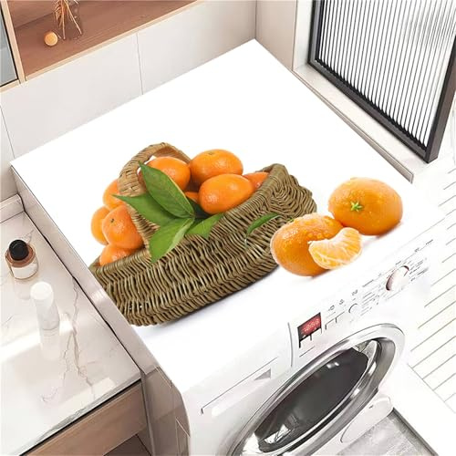 Highdi Housse de Protection pour Machine à Laver Top, Motif Orange Coussin de Machine à Laver Antidérapant, Tapis de Protection pour Dessus Sèche-Linge Séchage Rapide (Blanc,30x40cm)