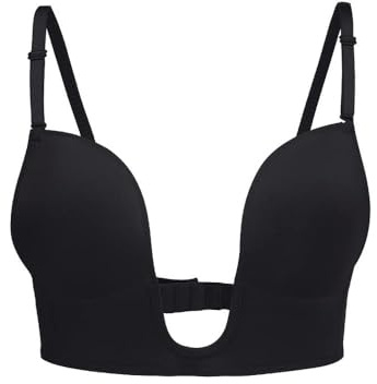 XFSRG RReggiseno Schienale Scoperta da Donna Bra a Forma di U Senza Ferretto Push up Bralette Profondo Scollo a V Senza Cuciture Removibile Imbottita Biancheria Intima (Nero/B)