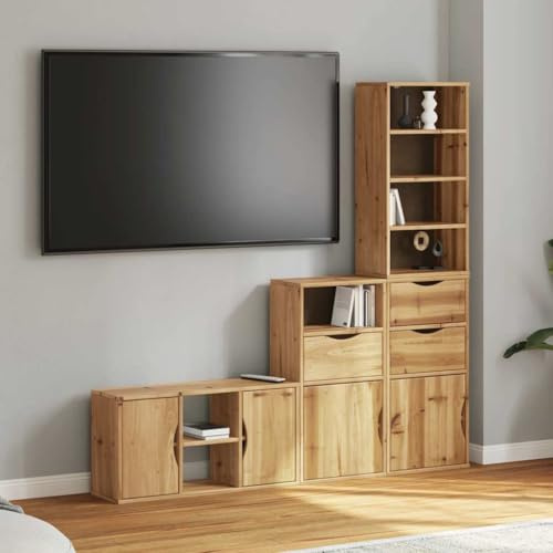 HaoChrymec 4-TLG. Wohnwand mit Stauraum aus Massivholz Kiefer, Modulares Design, Fernsehkommode, TV Cabinet for Living Room, Fernseher Kommode, Sideboard Wohnzimmer, 79 x 24 x 40 cm