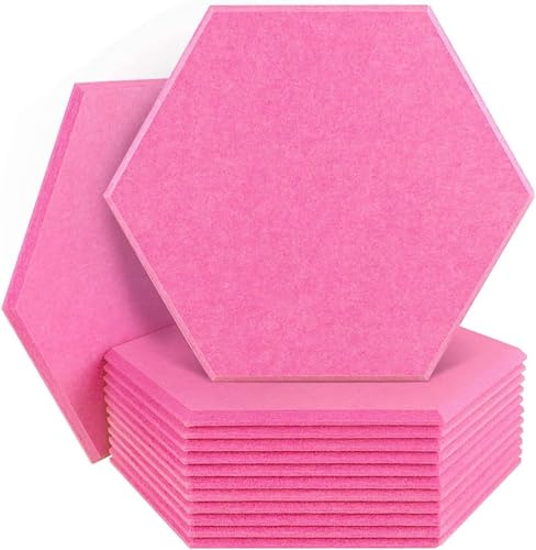 Lot de 12 panneaux acoustiques hexagonaux - Panneaux muraux - 30 x 26 x 0,9 cm - Absorbeur acoustique haute densité - Pour plafond/porte/décoration murale et traitement acoustique - Décoration
