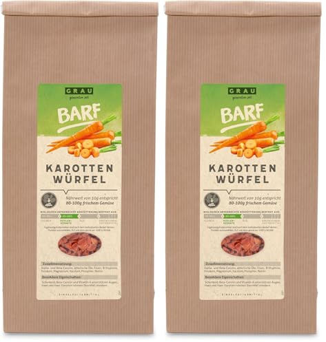 GRAU L’Original Légumes Séchés pour Menus Barf pour Chiens, Dés De Carotte, Lot De 2 (1 x 500 g), Complément Alimentaire pour Chiens