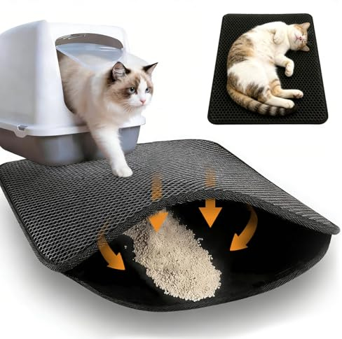 Tapis Litière Chat Double Couche Conception en Nid d'abeille Tapis Litiere Chat Impermeable Antidérapant Capture Efficace la Litière