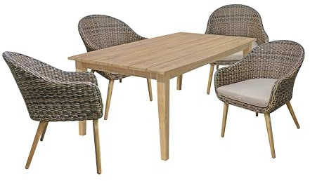 DELUKE Garten-Sitzgruppe EXTRA - Akazie, Pfefferbraun | Gartenmöbel-Set Gartengarnitur Garten-Essgruppe mit Stühlen und Esstisch