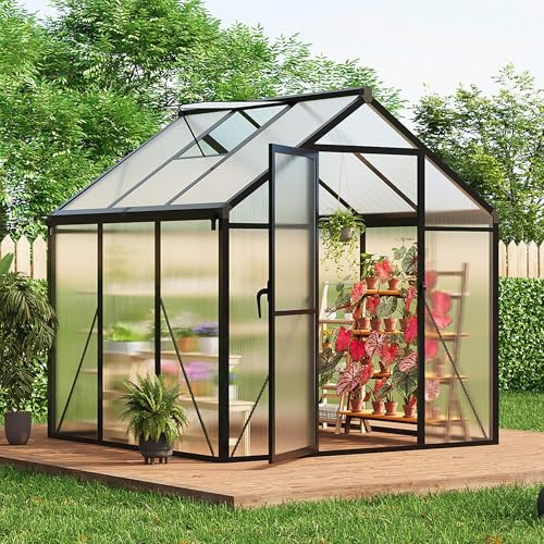 Garvee Serre de Jardin extensionérieure – Polycarbonate & Aluminium – Porte battante verrouillable – Lucarne réglable – Montage aisé – pour Potager, terrasse, pelouse, Balcon, 1.83 × 1.83 × 1.92 m