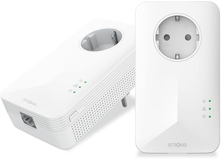 Strong AV1000 Powerline Adapter Kit med uttag, HomePlug AV2 Powerline Ethernet Extension, Gigabit LAN-portar, Plug & Play, energisparläge, perfekt för streaming av media