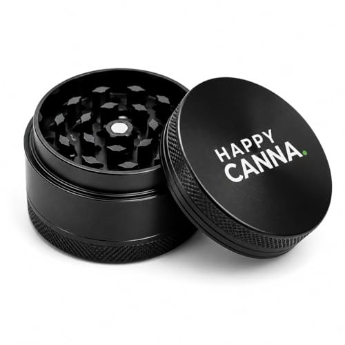 Premium Kräuter- & Gewürzmühle 55 mm – 4-teilig, hochwertige Zinklegierung, Präzisionsmahlwerk, Magnetverschluss, Pollensieb, Geschenkbox | Happy Canna. HC One 55 Grinder
