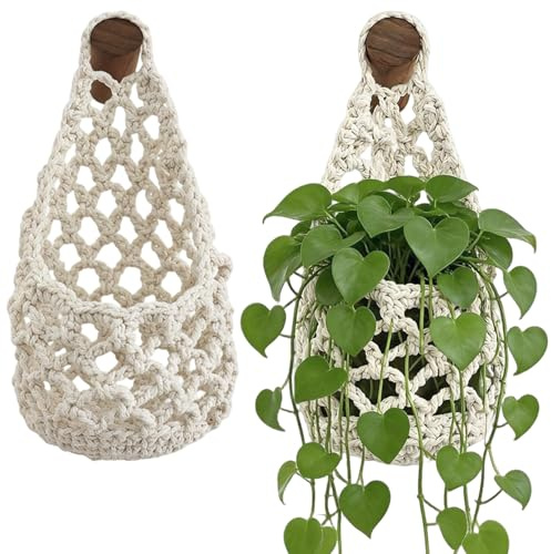 Bonalake 2 Stück Makramee-Pflanzenaufhänger, handgewebtes Baumwollseil, Wandbehang, Pflanzenhalter, Boho-Hängekorb für Wand, Innenaufhänger, Innenaufhänger