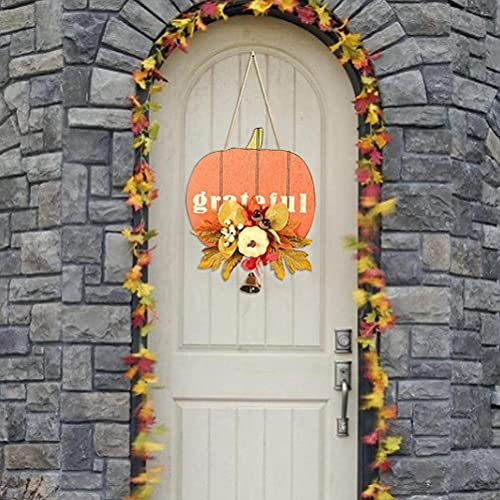 Halearo Handgjord konstgjord höst dekorerad med pumpor och lönnlöv för Halloween Thanksgiving 30 cm (undervattensdusch (gul)