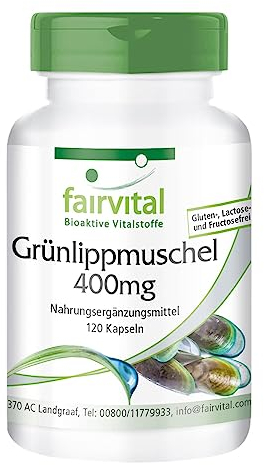 Fairvital | Grünlippmuschel - 120 Kapseln je 400mg - Hochdosiert - mit Vitamin E + Ingwer-Extrakt + Yucca-Extrakt
