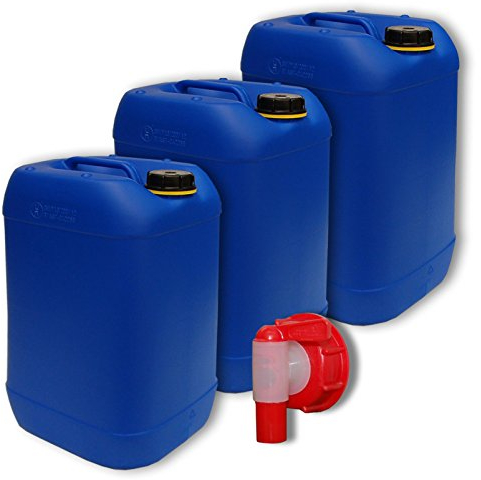 Wilai GmbH Lote de 3 bidones de Polietileno/Jerrycan 20 L Azul HDPE DIN 61 Calidad alimentaria + 1 Grifo aeroflow (3x22048+22010)