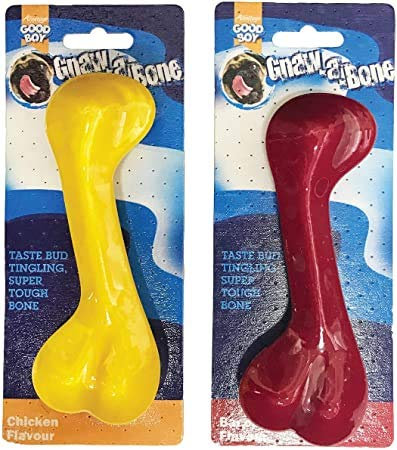 GOODBOY GNAW A BONE 2 PACK NYLON DENTAL DOG CHEW TOY 1 BACON 1 CHICKEN