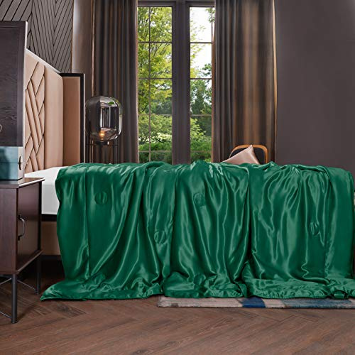 THXSILK Seide Decke Grün hochwertige Wohndecken Kuscheldecken, warm Sofadecke/Couchdecke flausch Seidendecke als Sofaüberwurf oder Wohnzimmerdecke - Innen und außen 100% Seide - 135x180cm