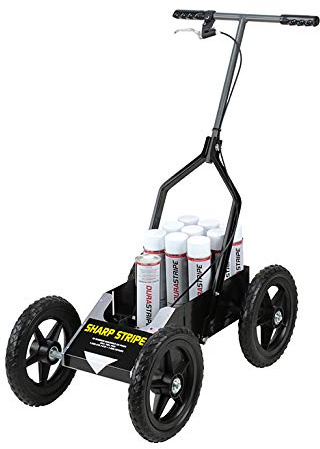 USSC Products Sharp Stripe ATWH All Terrain Wide Handle Athletic Field line Marking Striping Machine with Wide Handle and Easy to roll Wheels with axle Bearings.