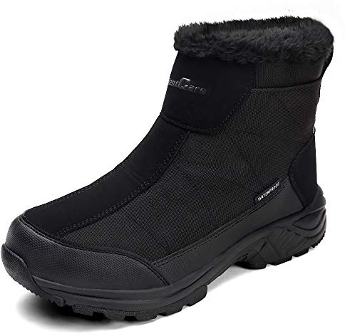 SILENTCARE Men's Warm Snow Boots, Fur Lined Waterproof Winter Shoes, Anti-Slip Lightweight Ankle Boot (9 M US, Black)