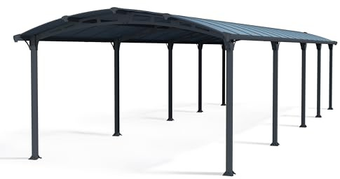 Palram Arcadia 10600 Carport Aluminium & Verzinkter Stahl 10,5x3,5m, Überdachung, Autogarage, Autounterstand, Einfache Montage, Carport Bausatz, 10 Jahre Garantie, Anthrazit Inkl. Regenrinne