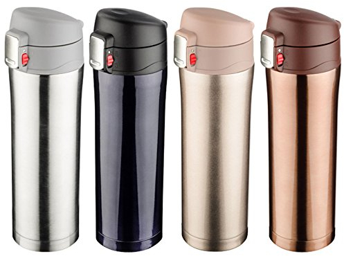 1 Stück silberner Thermobecher LOCK Trinkbecher Kaffeebecher 440 ml mit Gravur