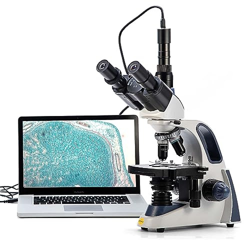 Swift SW380T 40X-2500X Research-Grade Trinocular Compound Lab Microscope with 2.0mp Camera and Software Windows and Mac Compatible and Slides