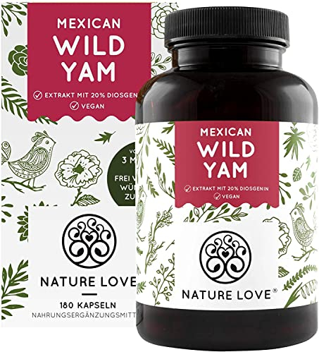 NATURE LOVE® Wild Yam Kapseln - 180 Wechseljahre Kapseln vegan - Hochdosiert mit 880mg Extrakt (davon 176mg Diosgenin) - laborgeprüft, ohne unerwünschte Zusätze und in Deutschland produziert