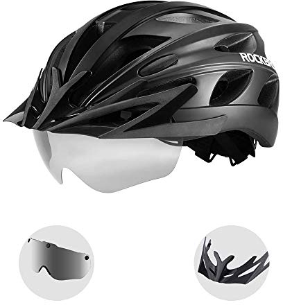 ROCKBROS Fahrradhelm Rennrad Helm Radhelm mit Abnehmbaren Visier Cityhelm Leichter Stadthelm für Damen und Herren MTB 58-61CM Schwarz
